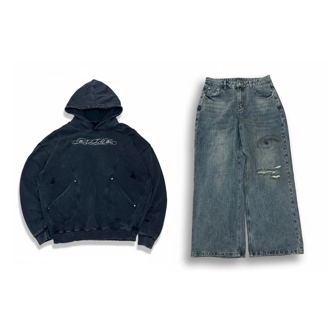DISTRESSED POUCHES HOODIE + EYE DENIM