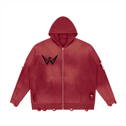 Signal distressed zip hoodie front